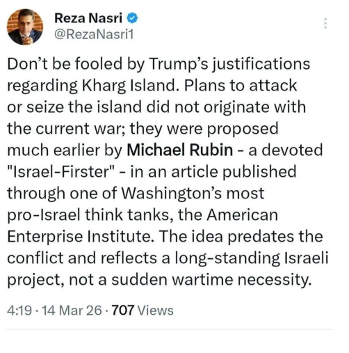 ایده تصرف خارک یک پروژه دیرینه است نه ضرورت جنگی