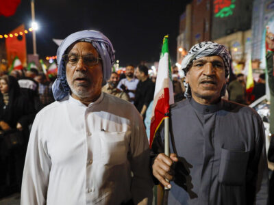 تجمع مردم خرمشهر زیر باران در دفاع از امنیت