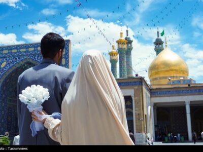 میزبانی اتاق عقد حرم بانوی کرامت از 90 زوج جوان در روز ازدواج + تصاویر